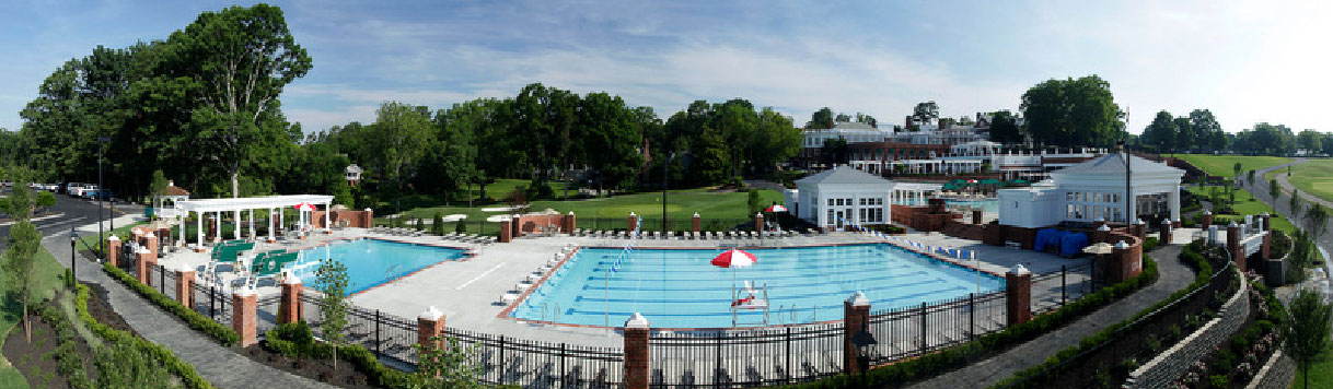 Bird's eye view of finished pool site concrete at Country Club of Virginia