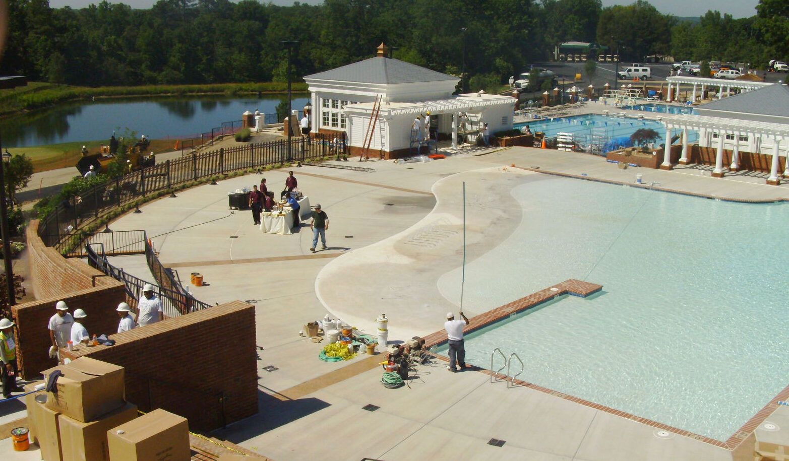 Aerial view of the swimming pool site concrete construction