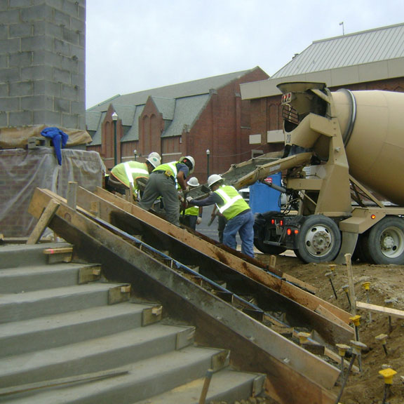 Pouring concrete for the E. Claiborne Robins Stadium