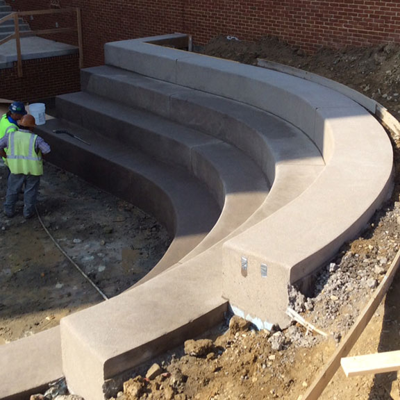Special radius concrete seating at Mary Washington University