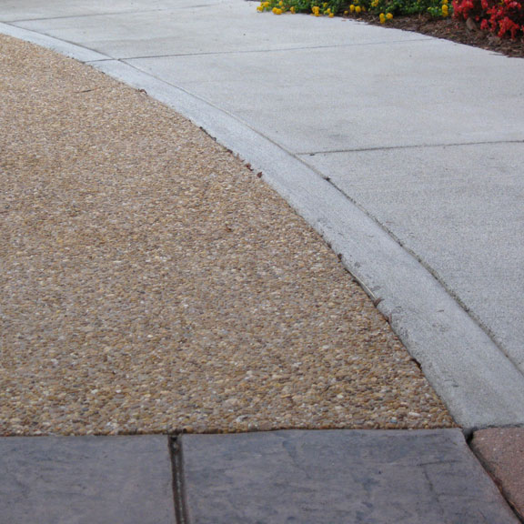 Site concrete walkway detail showing micro and aggregate finishes