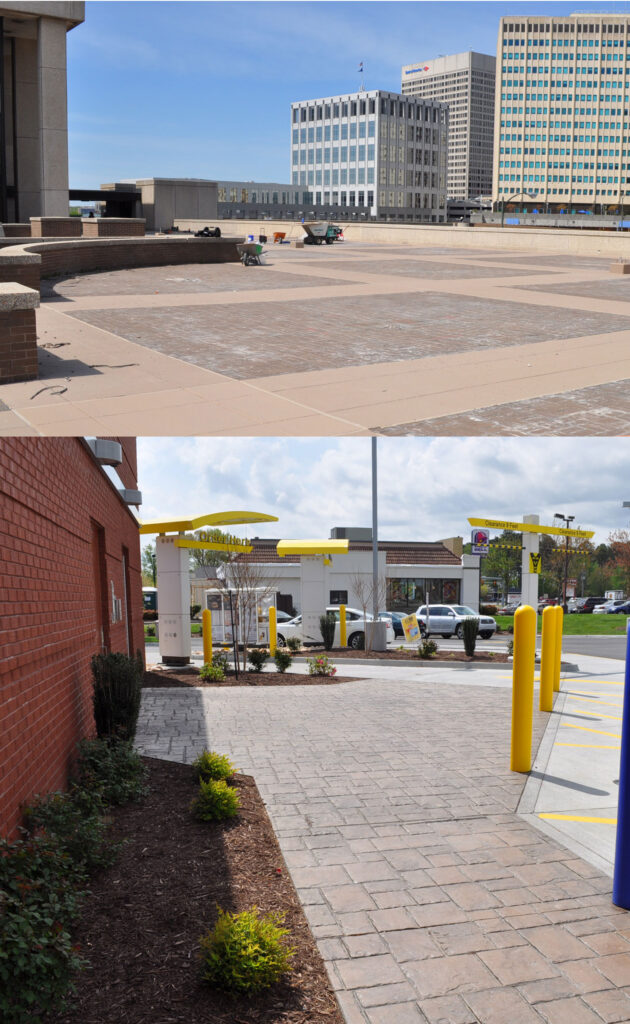 James Monroe concrete parking deck and McDonalds stamped concrete