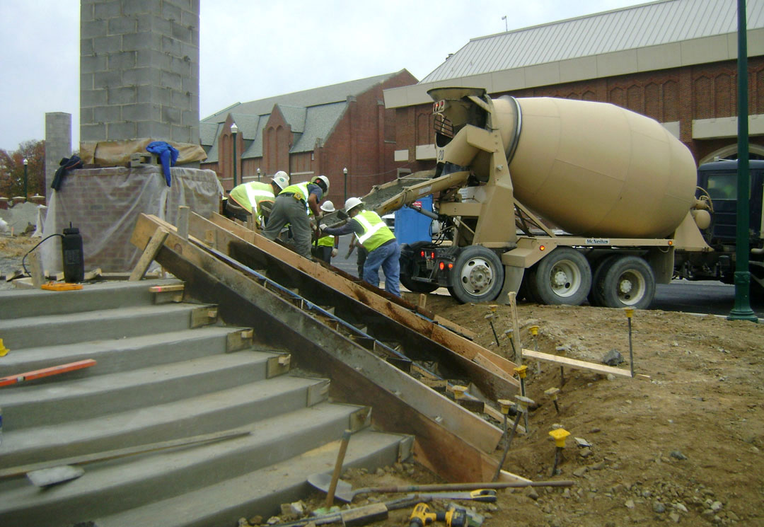 Pouring site concrete at the E. Claiborne Robins Stadium project