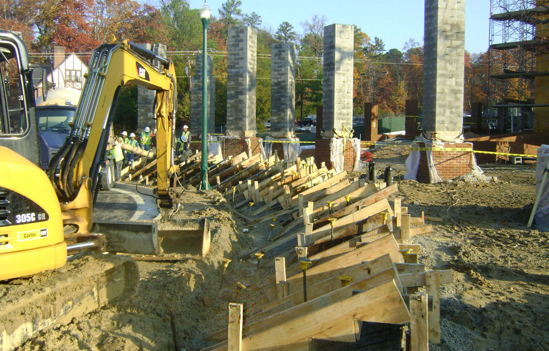Heavy equipment at work preparing for concrete pour